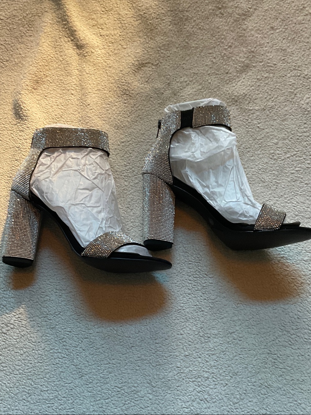 Gianni Bini Silver Rhinestone Block Heel Sandals